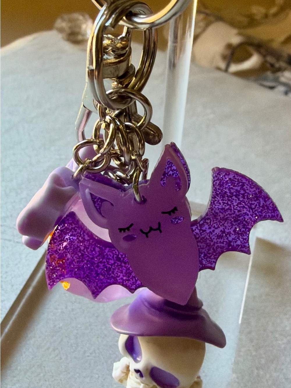 Purple Bat Keychain Charm – Cute Glitter Bag Accessory
